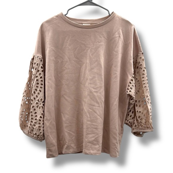 a new day Sweaters - A New Day Taupe‎ Eyelet Sleeve Sweatshirt Women’s Size XL Pullover Casual